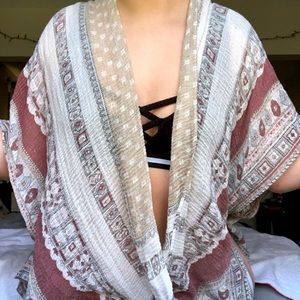 Boho Aztec Print Sheer Poncho / Shawl / Coverup